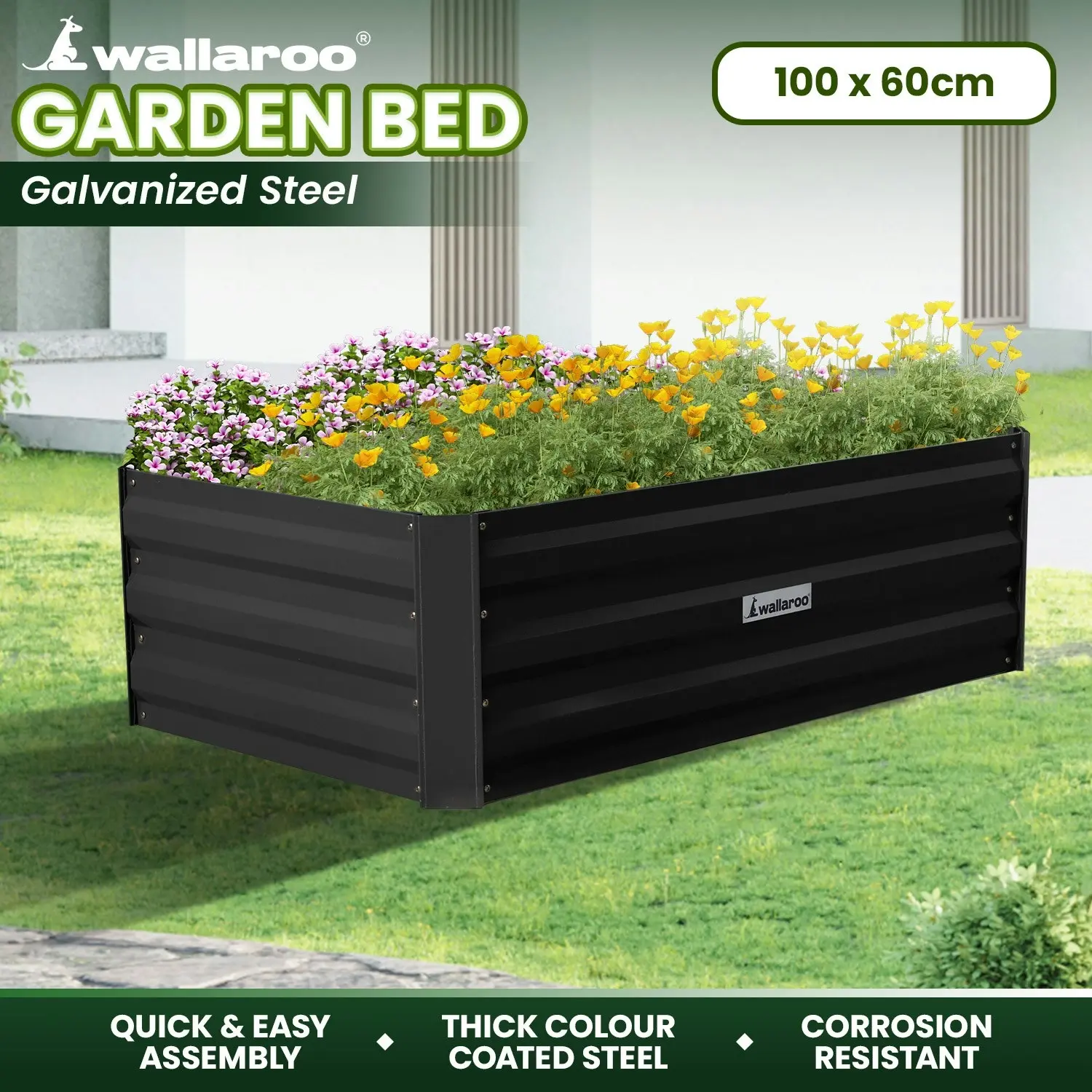 Wallaroo 100 x 60 x 30cm Galvanized Steel Garden Bed - Black