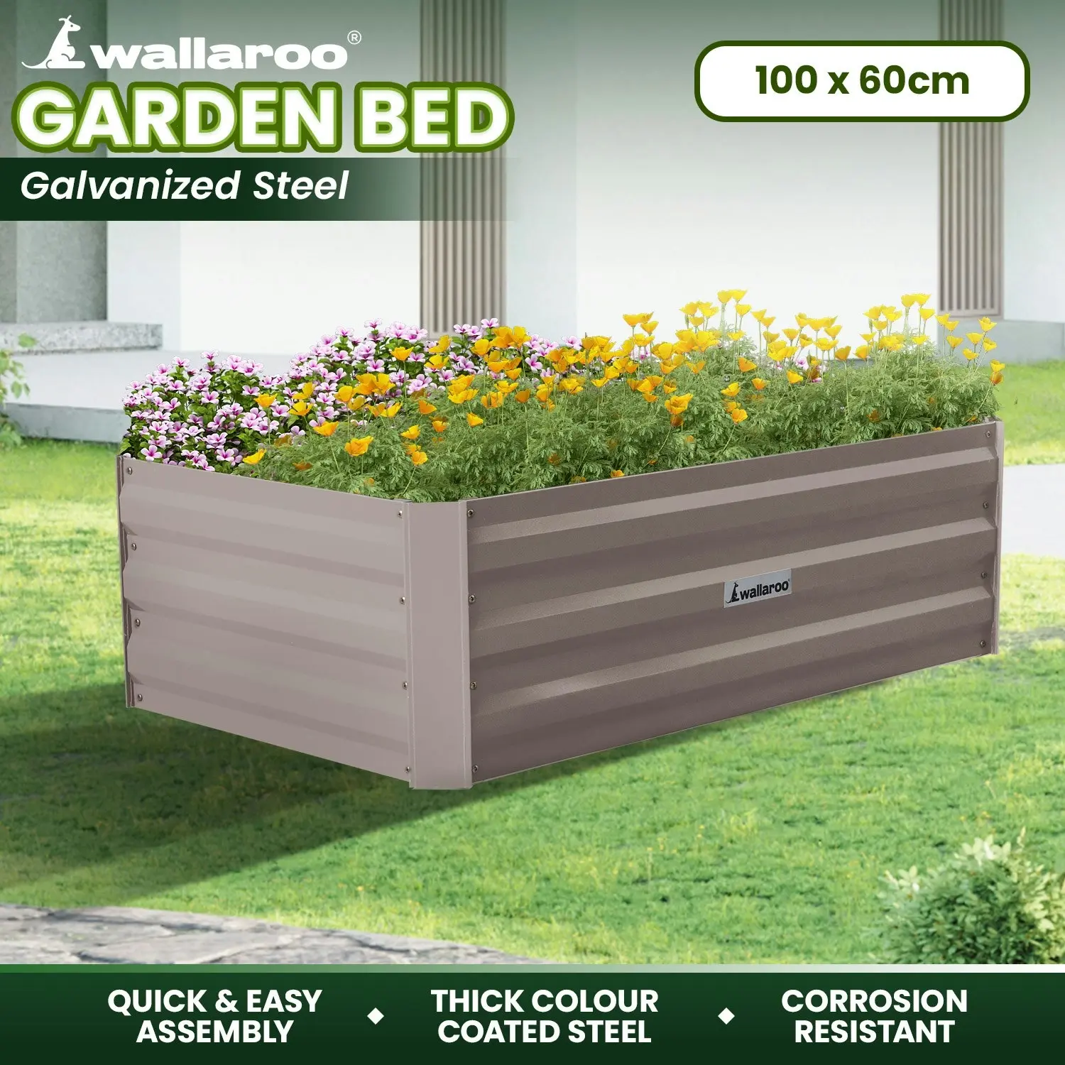 Wallaroo Garden Bed 100 x 60 x 30cm Galvanized Steel - Green