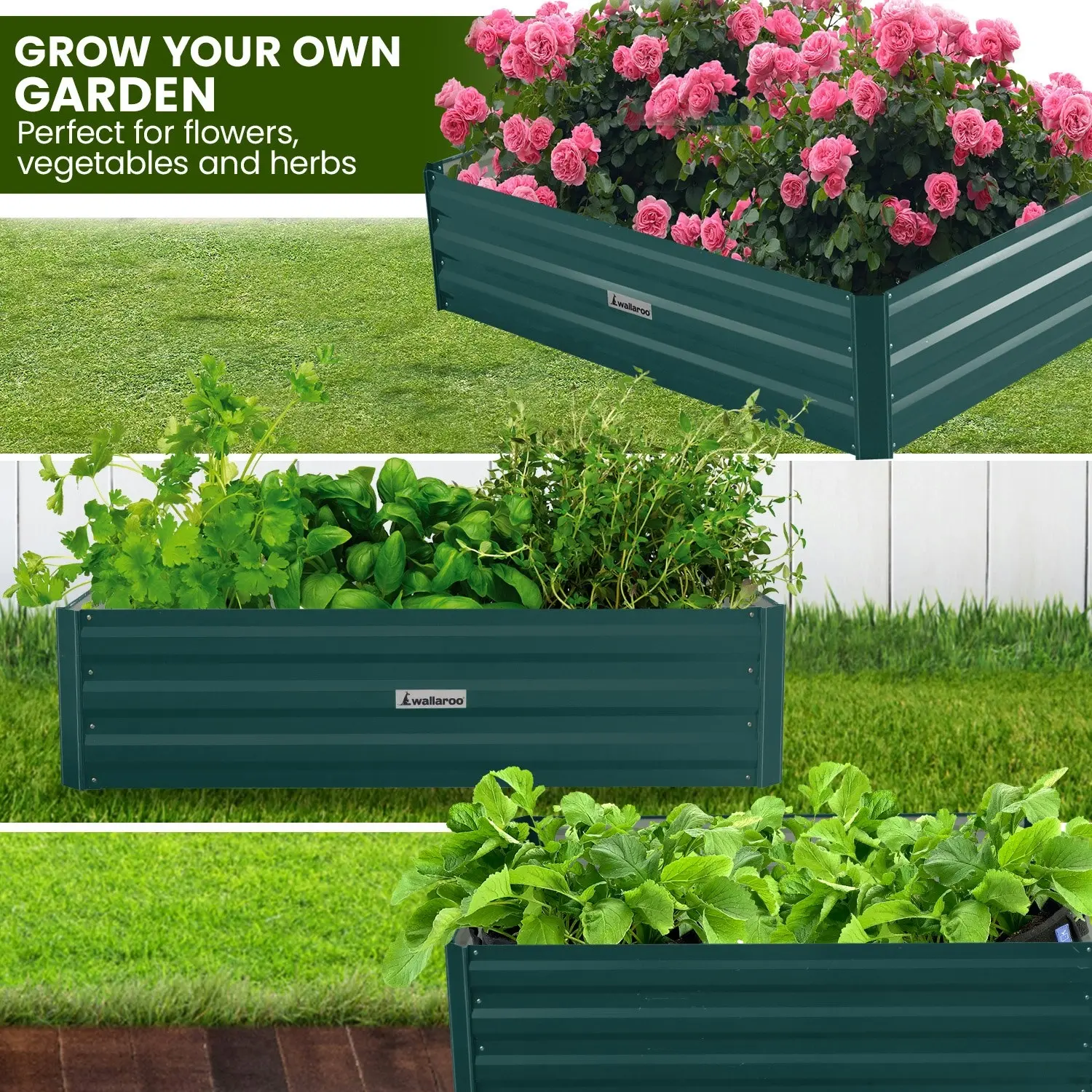 Wallaroo 150 x 90 x 30cm Galvanized Steel Garden Bed - Green