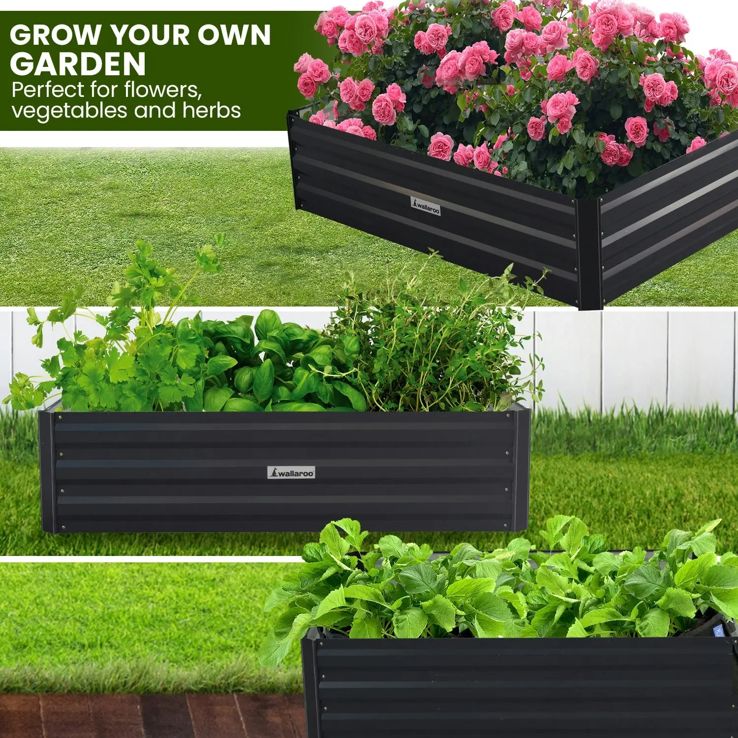 Wallaroo 120 x 90 x 30cm Galvanized Steel Garden Bed - Black