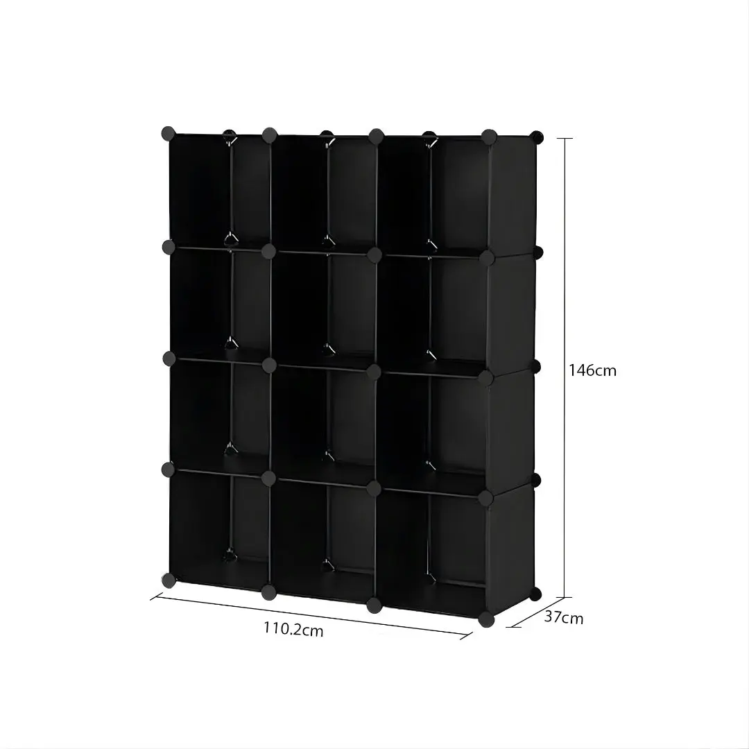 Soga 4 Tier 12-Cube Black Portable Wardrobe Divide-Grid Modular Storage Organiser Foldable Closet