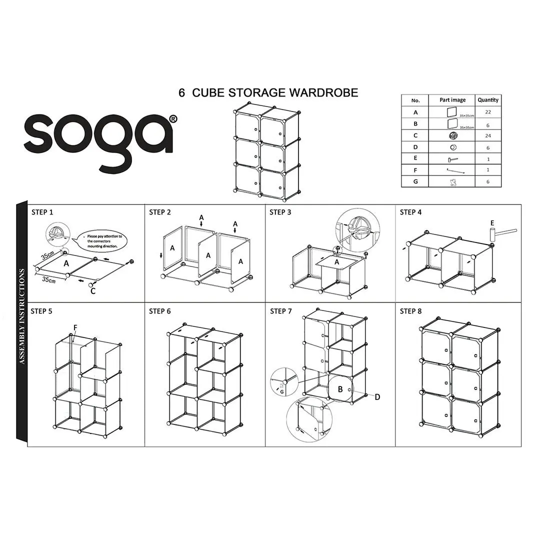 Soga 3 Tier 6-Cube Portable Wardrobe Divide-Grid Modular Storage Organiser Foldable Closet