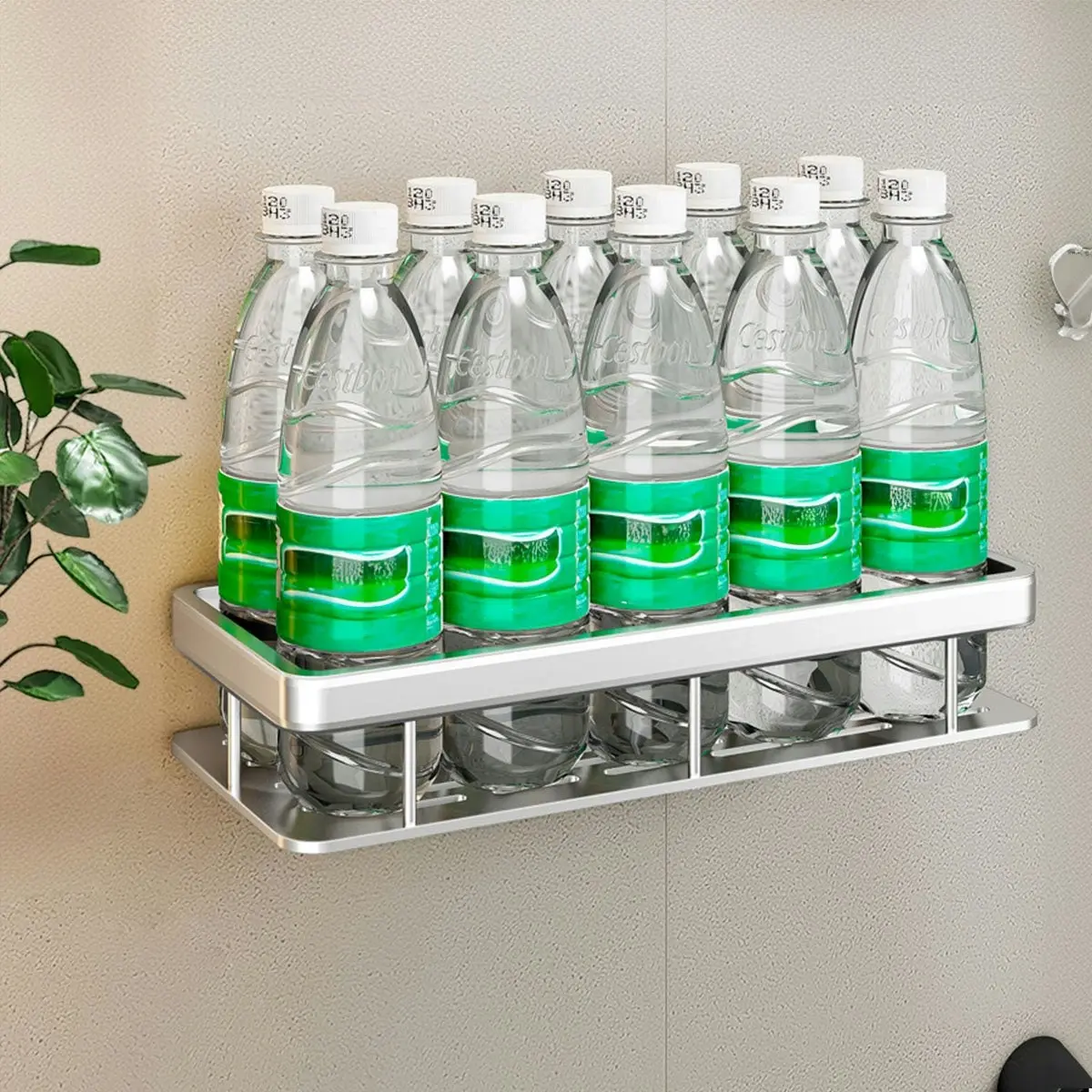 Soga Silver Wall-Mounted Rectangular Bathroom Storage Organiser Space Saving Adhesive Shelf Rack