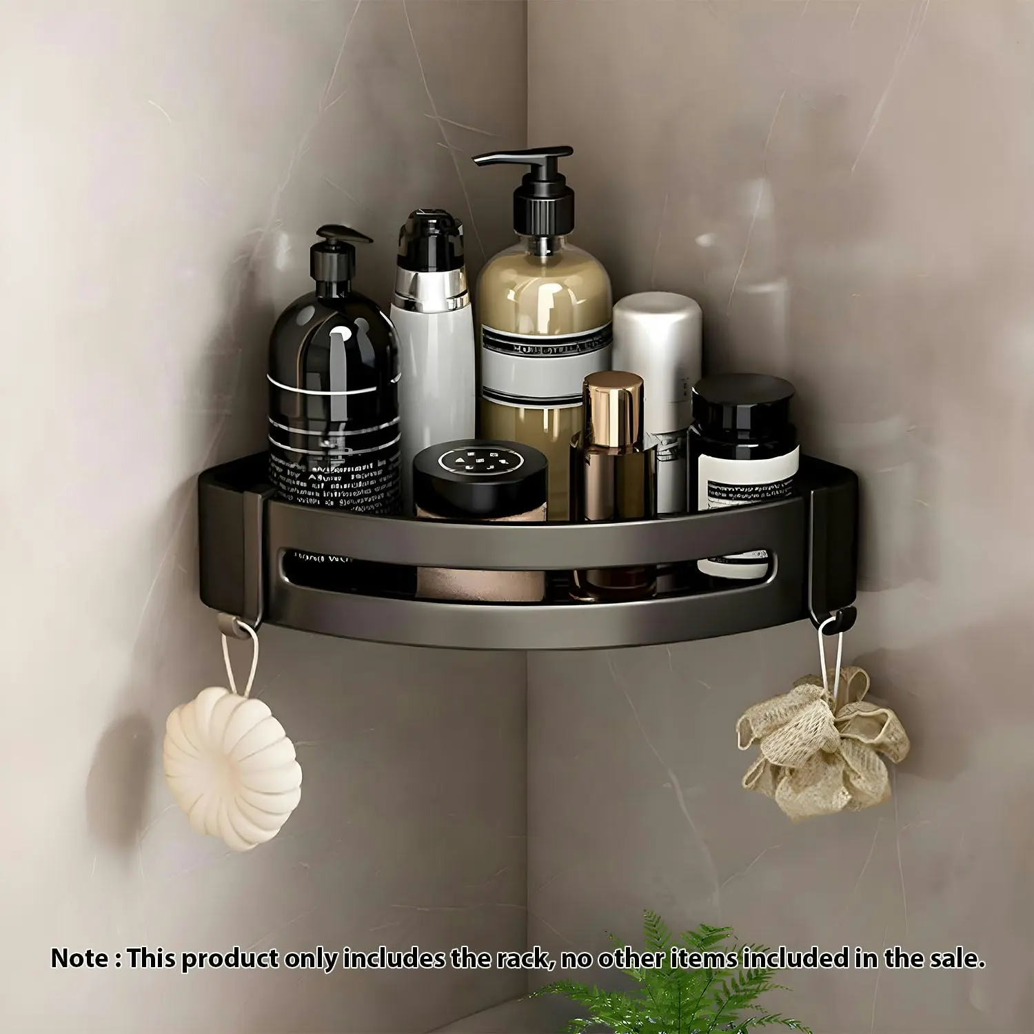 Soga Black Wall-Mounted Triangular Bathroom Storage Corner Vanity Organiser Space Saving Adhesive Shelf Rack with Hooks