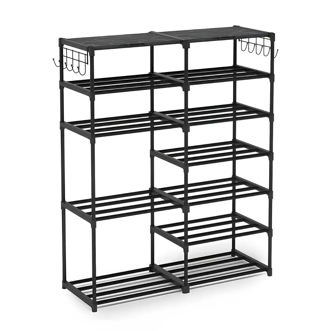 Soga 12-Shelf Tier Shoe Storage Shelf Space-Saving Caddy Rack Organiser with Side Hooks Black