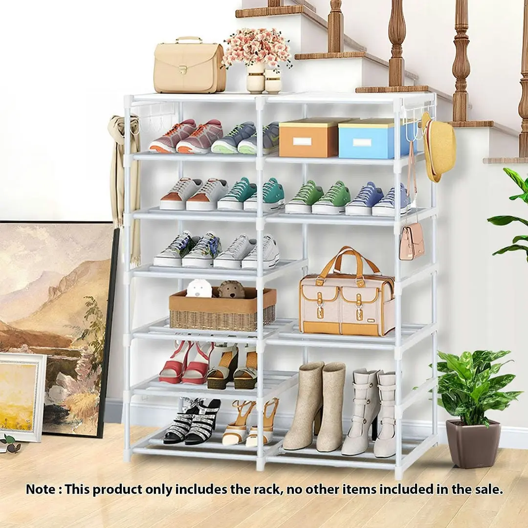 Soga 12-Shelf Tier Shoe Storage Shelf Space-Saving Caddy Rack Organiser with Side Hooks White