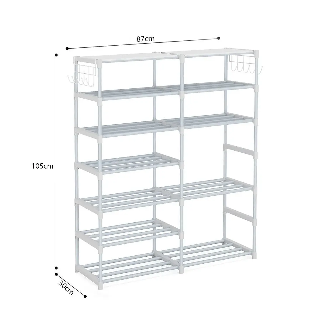 Soga 12-Shelf Tier Shoe Storage Shelf Space-Saving Caddy Rack Organiser with Side Hooks White