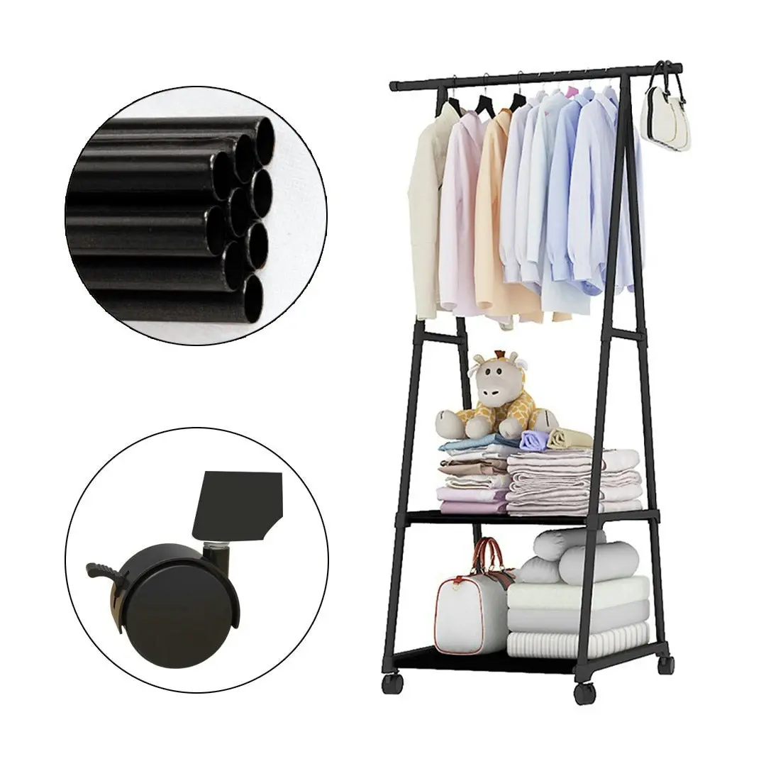 Soga 2-in-1 Organiser Clothes Shoe Rack Space-Saving Triangular Storage with Wheels Black