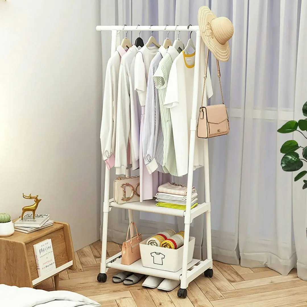 Soga 2-in-1 Organiser Clothes Shoe Rack Space-Saving Triangular Storage with Wheels White