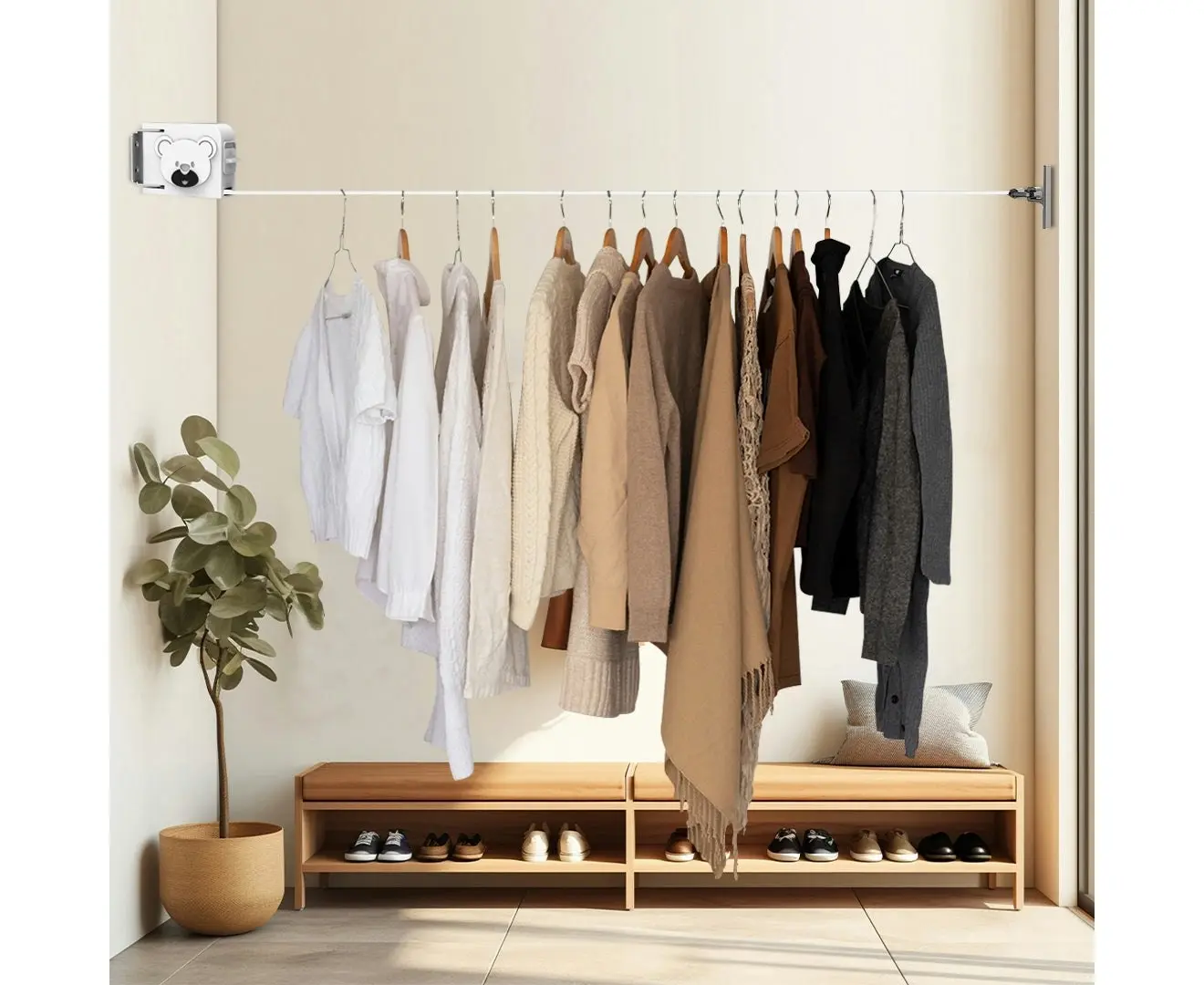 Soga 160mm Wall-Mounted Clothes Line Dry Rack Retractable Space-Saving Foldable Hanger White