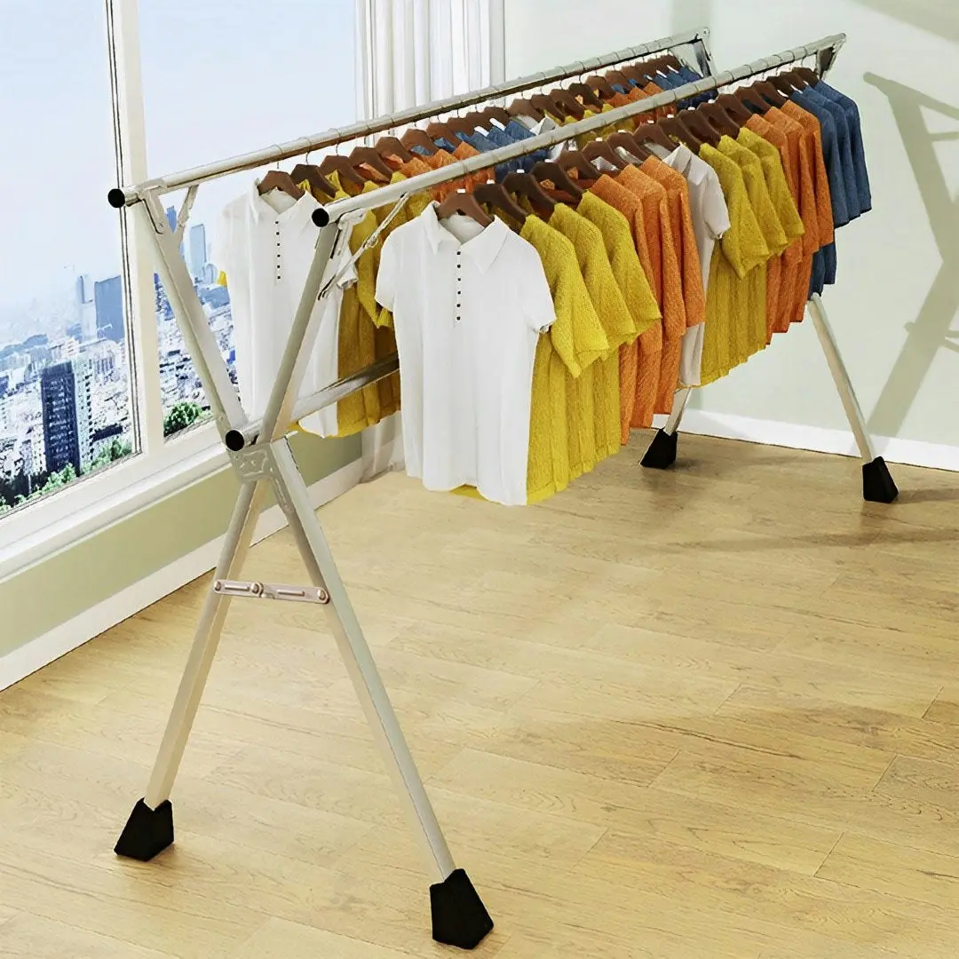 Soga 1.6m Portable Standing Clothes Drying Rack Foldable Space-Saving Laundry Holder 3 Poles