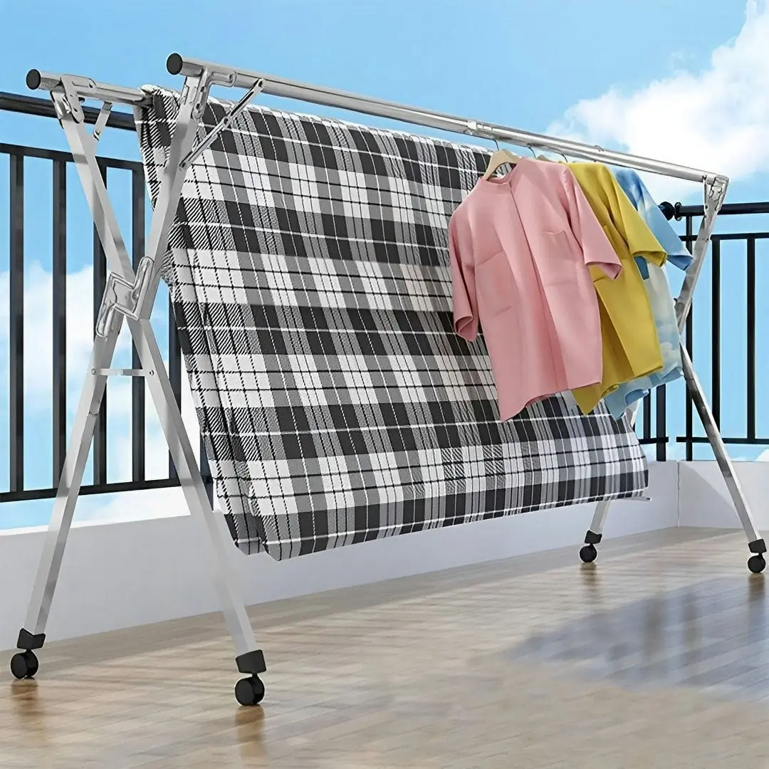 Soga 1.6m Portable Standing Clothes Drying Rack Foldable Space-Saving Laundry Holder with Wheels