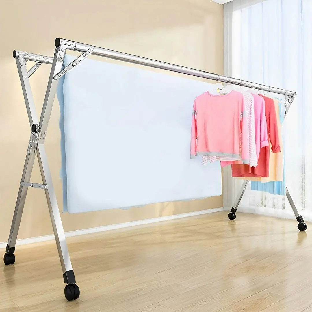 Soga 1.6m Portable Standing Clothes Drying Rack Foldable Space-Saving Laundry Holder with Wheels