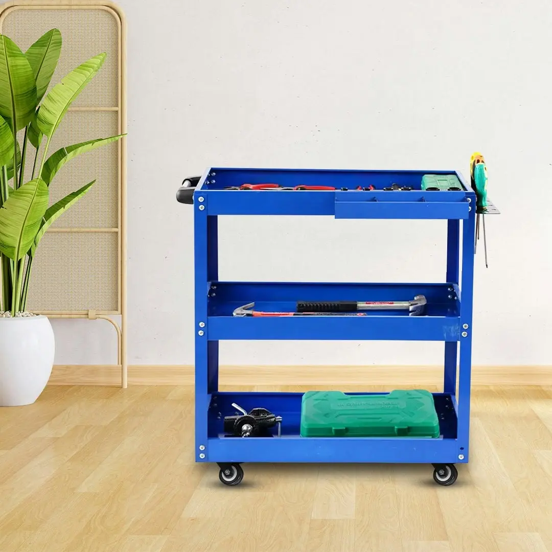 Soga 3 Tier Tool Storage Cart Portable Service Utility Heavy Duty Mobile Trolley Blue