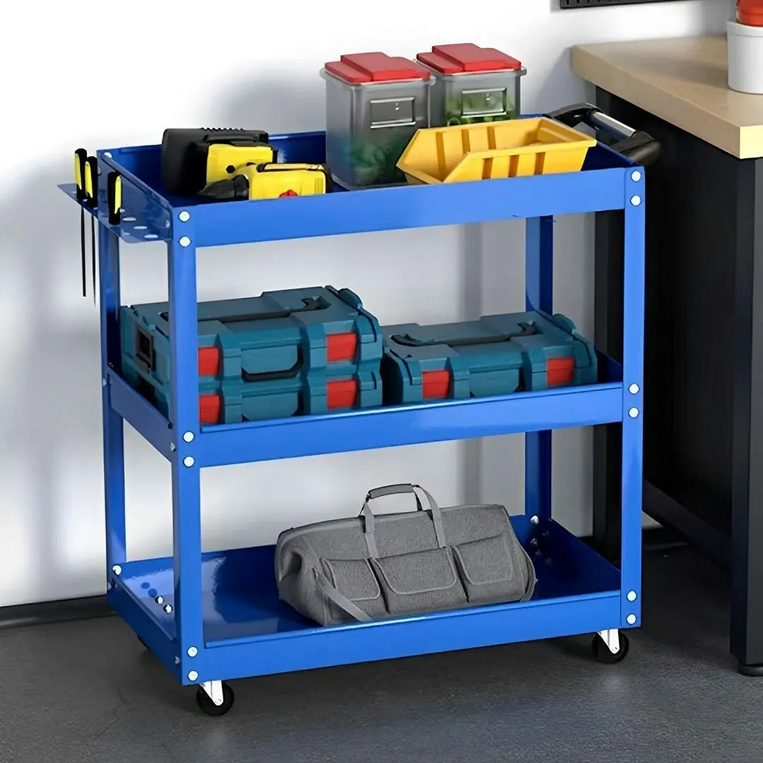 Soga 3 Tier Tool Storage Cart Portable Service Utility Heavy Duty Mobile Trolley Blue