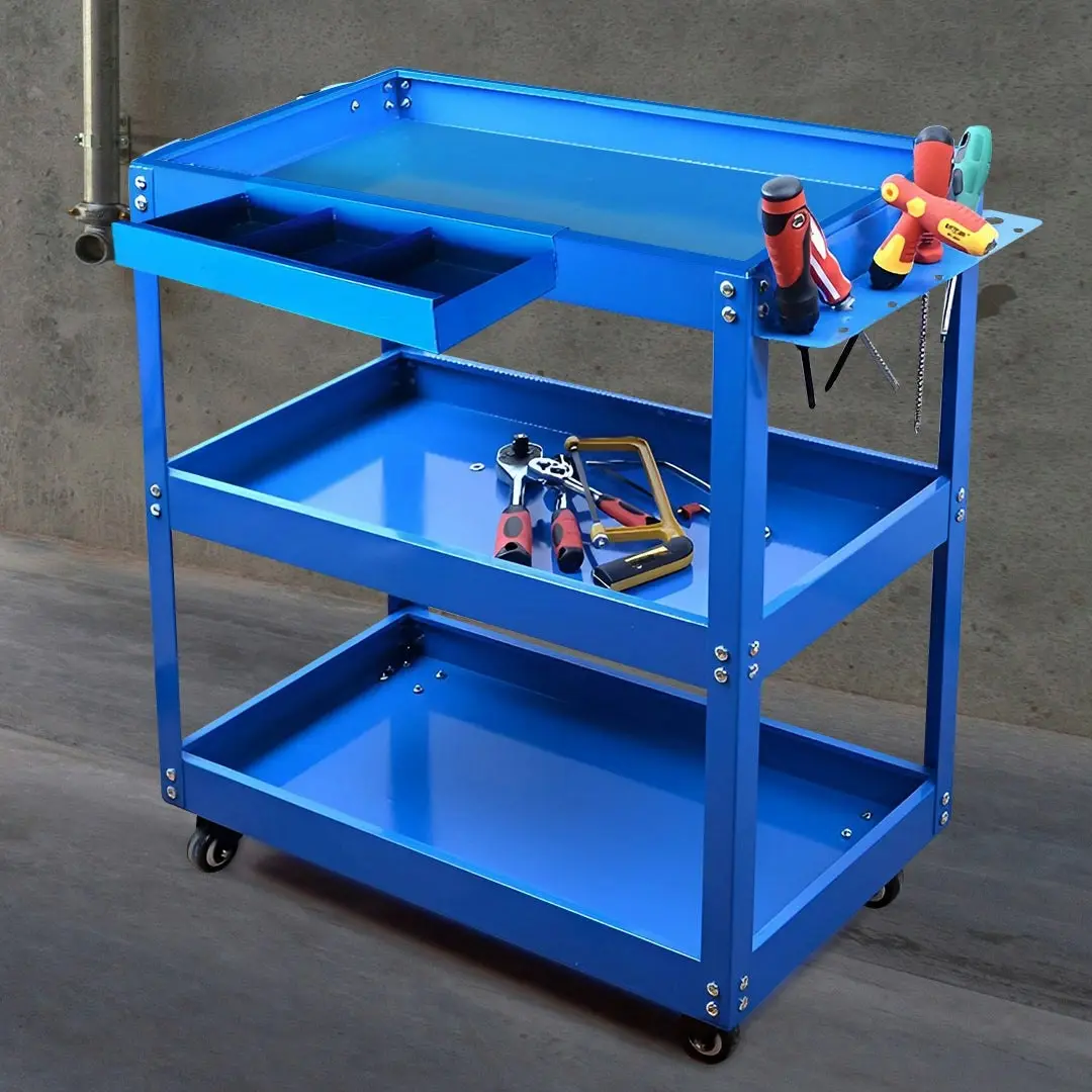 Soga 3 Tier Tool Storage Cart Portable Service Utility Heavy Duty Mobile Trolley Blue