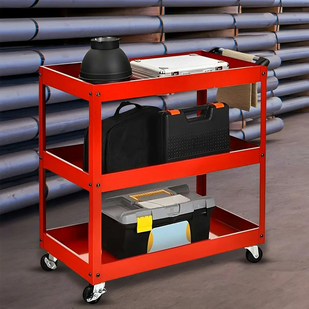 Soga 3 Tier Tool Storage Cart Portable Service Utility Heavy Duty Mobile Trolley Red