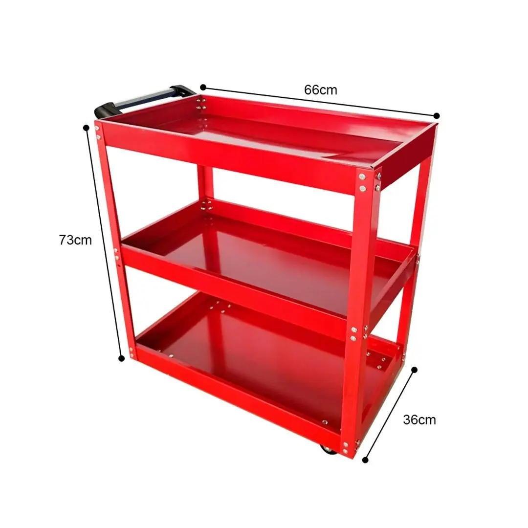 Soga 3 Tier Tool Storage Cart Portable Service Utility Heavy Duty Mobile Trolley Red