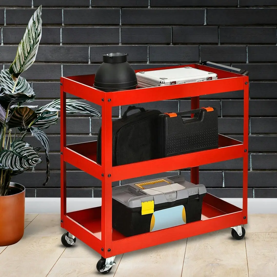 Soga 3 Tier Tool Storage Cart Portable Service Utility Heavy Duty Mobile Trolley Red