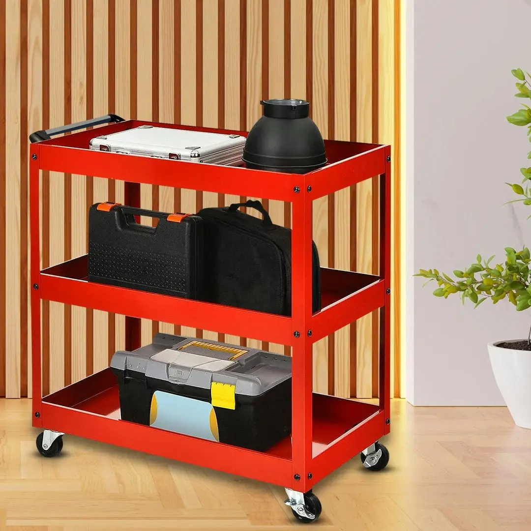 Soga 3 Tier Tool Storage Cart Portable Service Utility Heavy Duty Mobile Trolley Red