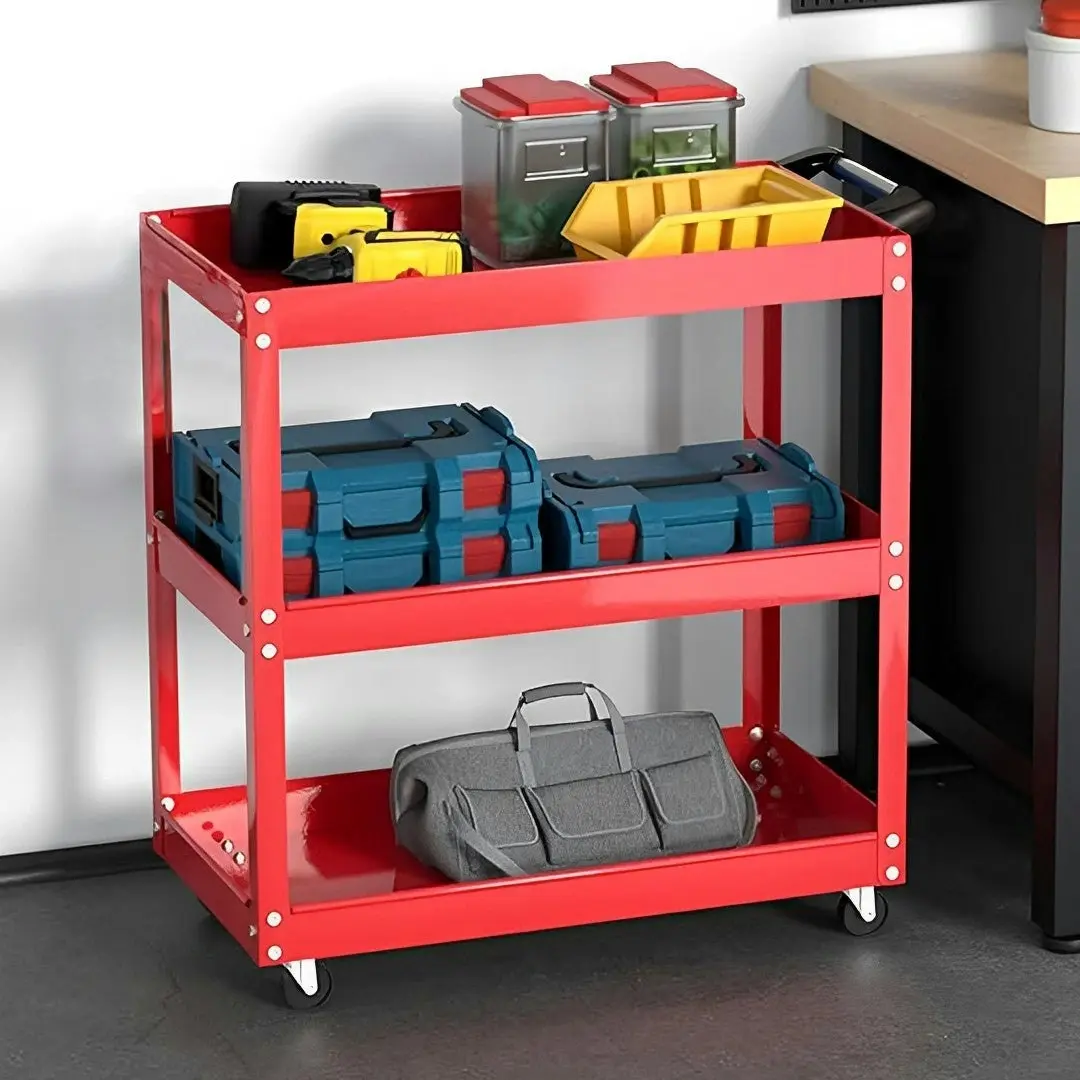 Soga 3 Tier Tool Storage Cart Portable Service Utility Heavy Duty Mobile Trolley Red