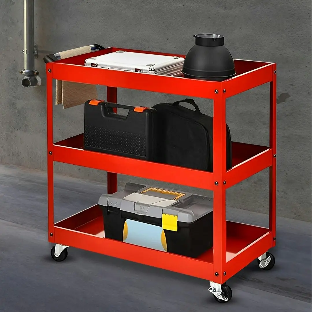 Soga 3 Tier Tool Storage Cart Portable Service Utility Heavy Duty Mobile Trolley Red