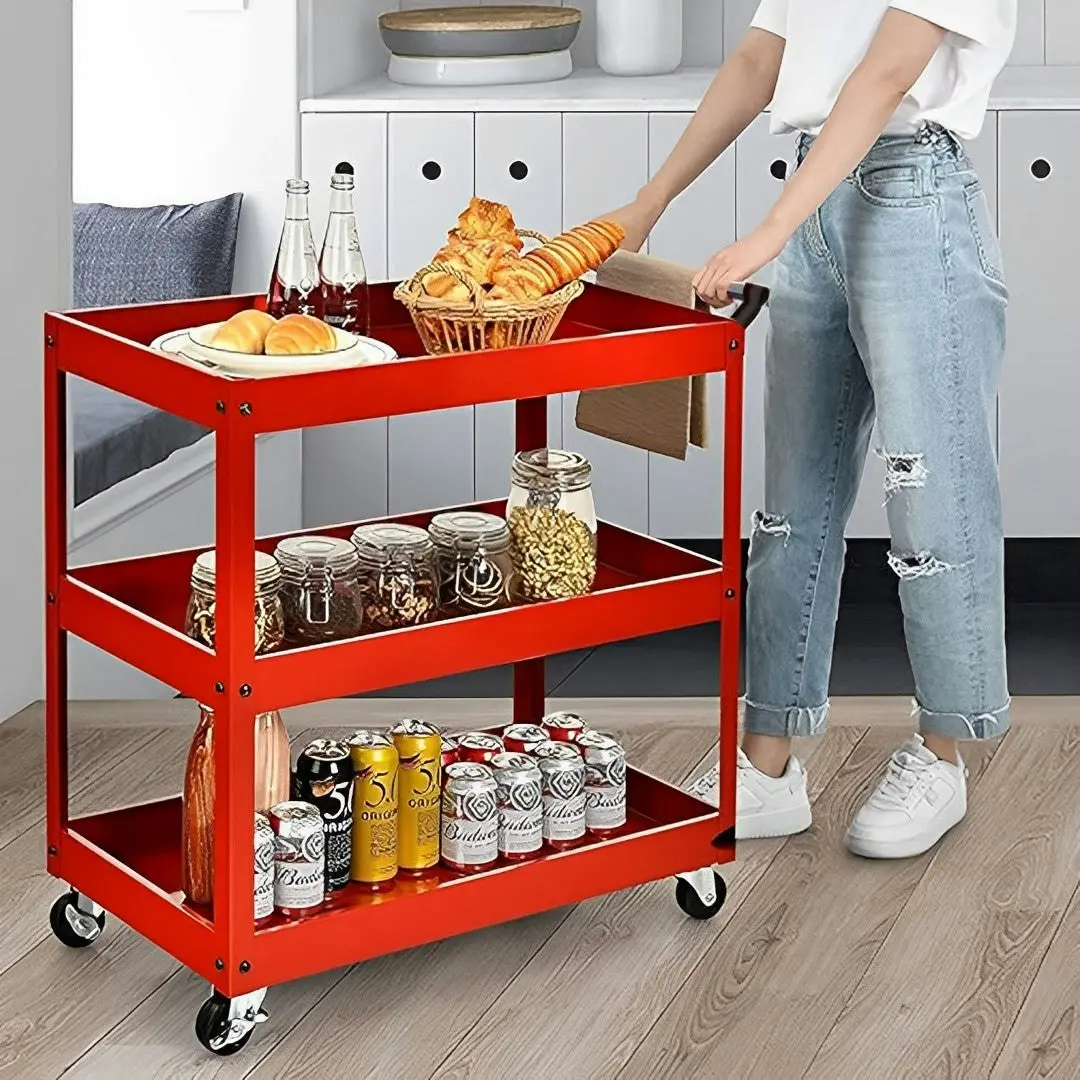 Soga 3 Tier Tool Storage Cart Portable Service Utility Heavy Duty Mobile Trolley Red