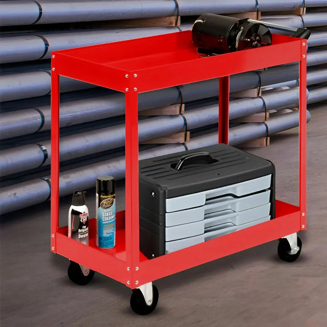 Soga 2 Tier Tool Storage Cart Portable Service Utility Heavy Duty Mobile Trolley Red