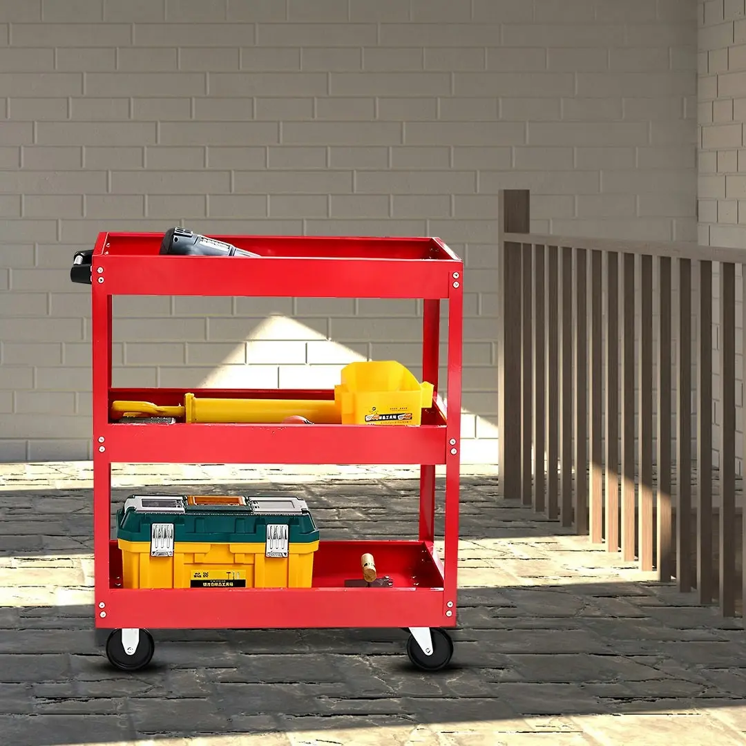 Soga 2 Tier Tool Storage Cart Portable Service Utility Heavy Duty Mobile Trolley Red