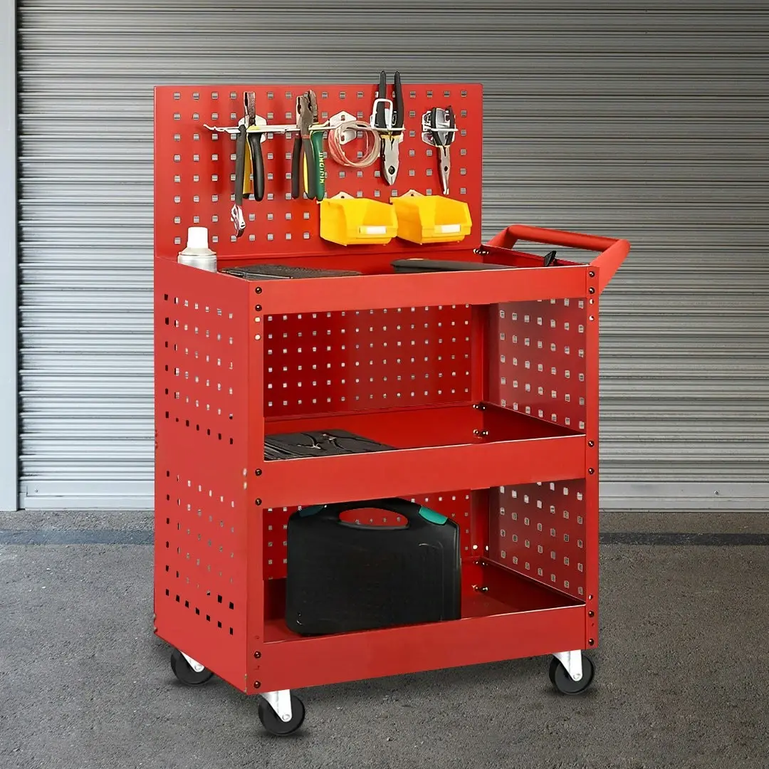 Soga 3 Tier Tool Storage Cart Portable Service Utility Heavy Duty Mobile Trolley with Porous Side Panels