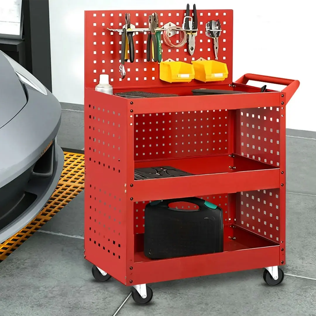 Soga 3 Tier Tool Storage Cart Portable Service Utility Heavy Duty Mobile Trolley with Porous Side Panels