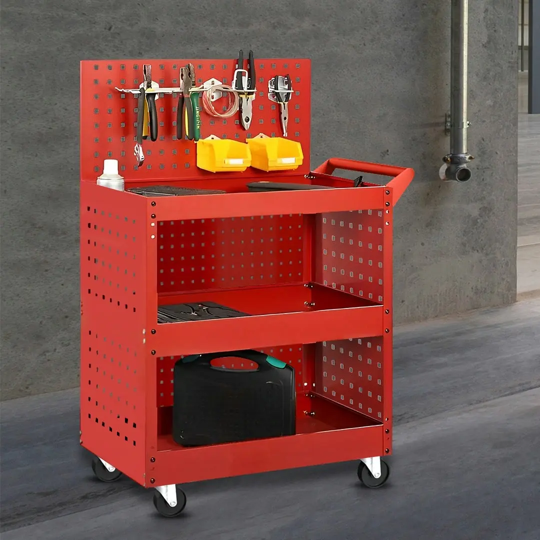 Soga 3 Tier Tool Storage Cart Portable Service Utility Heavy Duty Mobile Trolley with Porous Side Panels