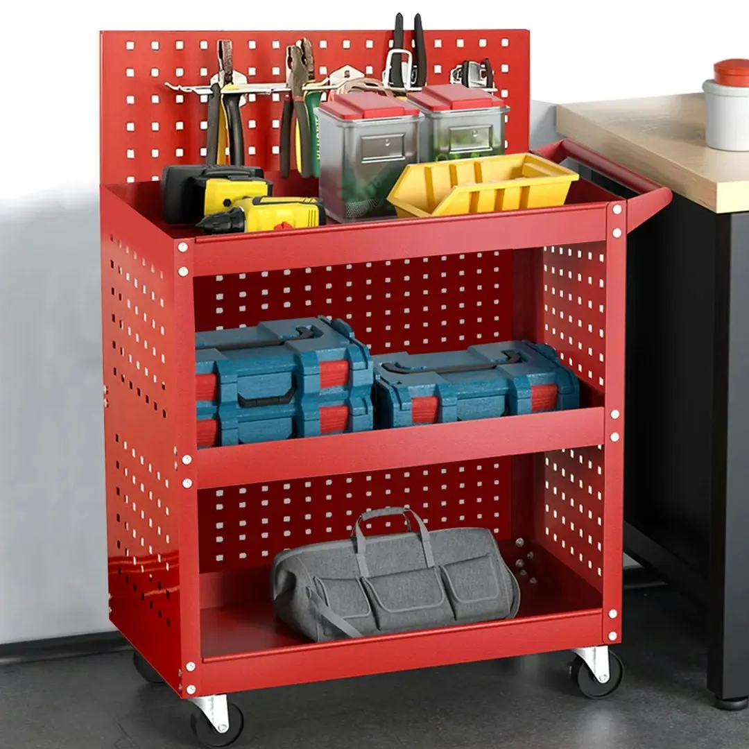 Soga 3 Tier Tool Storage Cart Portable Service Utility Heavy Duty Mobile Trolley with Porous Side Panels