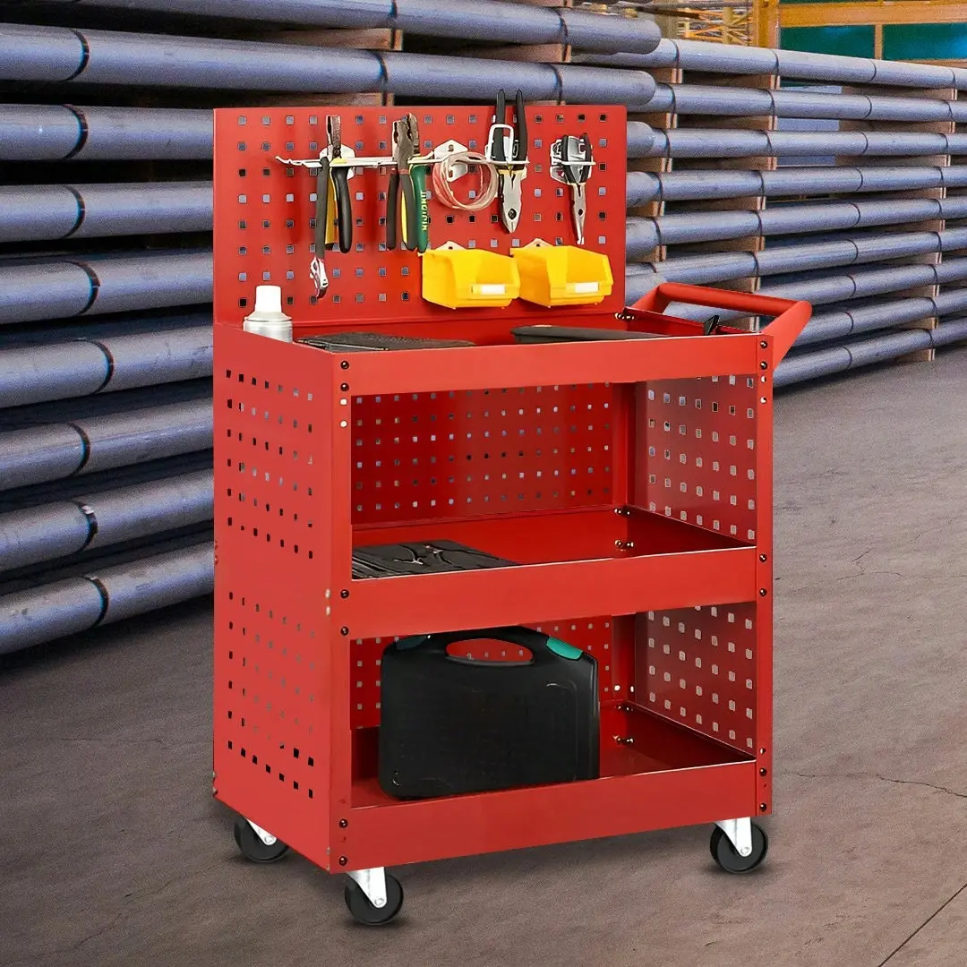 Soga 3 Tier Tool Storage Cart Portable Service Utility Heavy Duty Mobile Trolley with Porous Side Panels