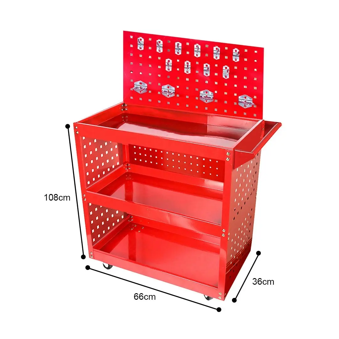 Soga 3 Tier Tool Storage Cart Portable Service Utility Heavy Duty Mobile Trolley with Porous Side Panels