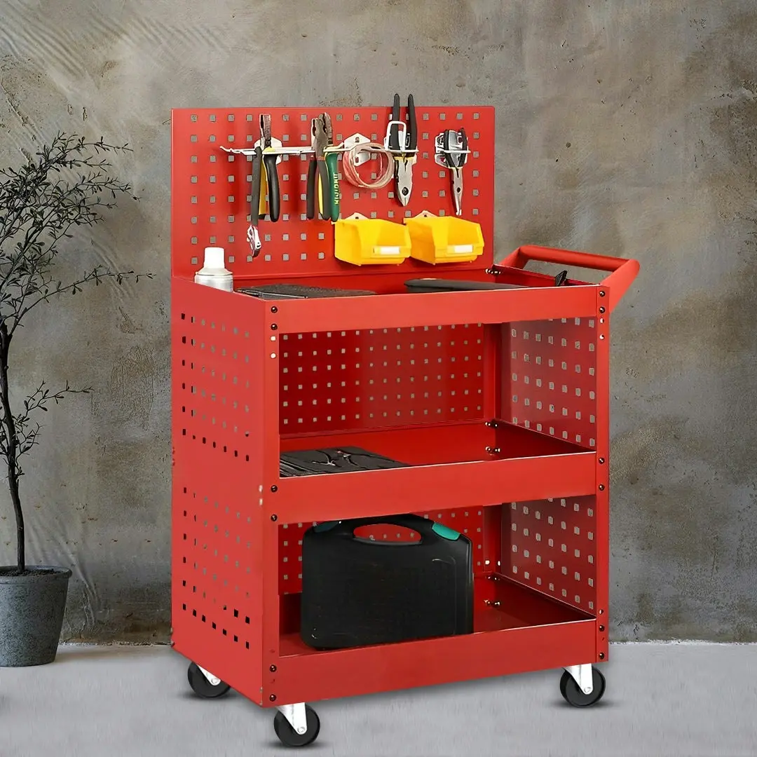 Soga 3 Tier Tool Storage Cart Portable Service Utility Heavy Duty Mobile Trolley with Porous Side Panels