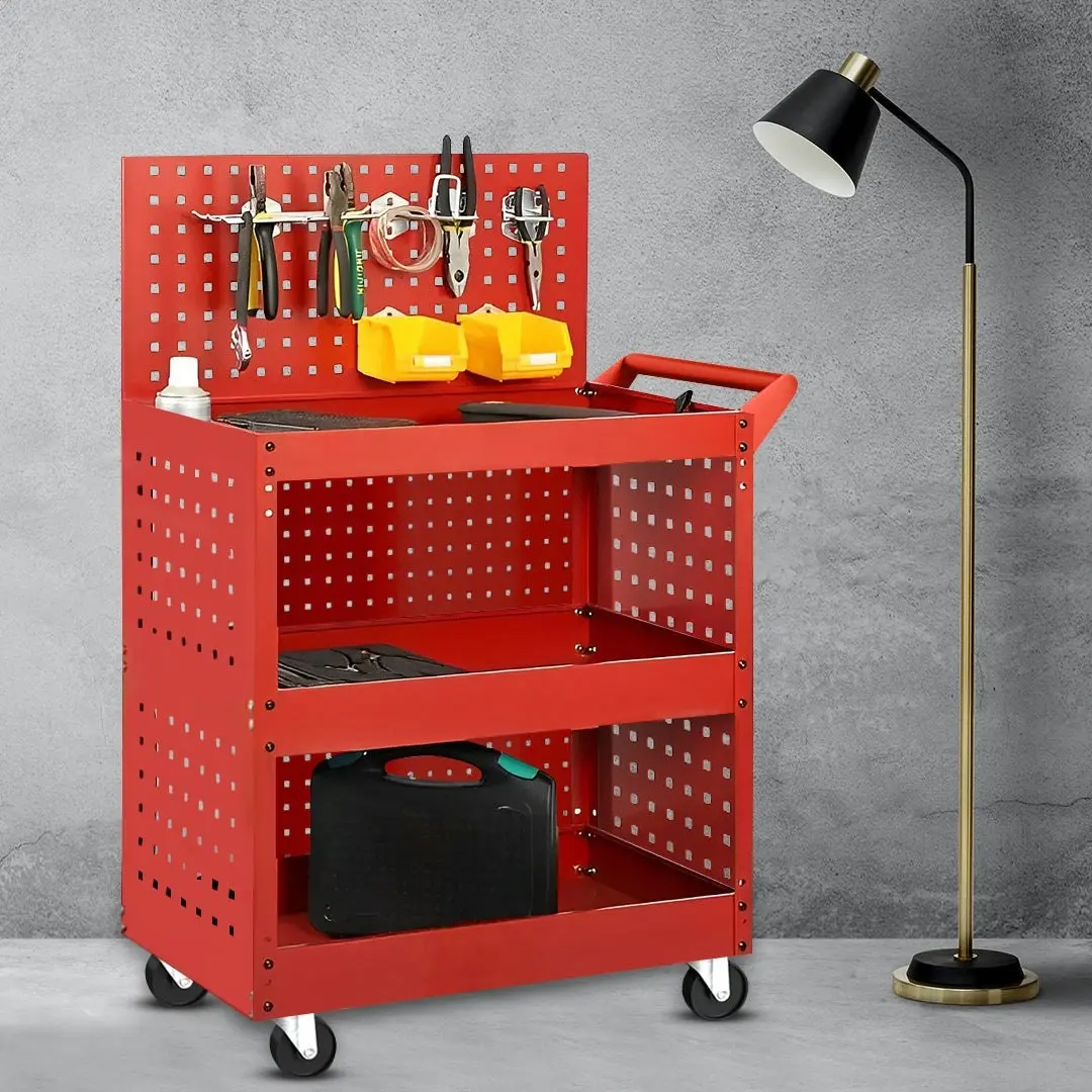 Soga 3 Tier Tool Storage Cart Portable Service Utility Heavy Duty Mobile Trolley with Porous Side Panels