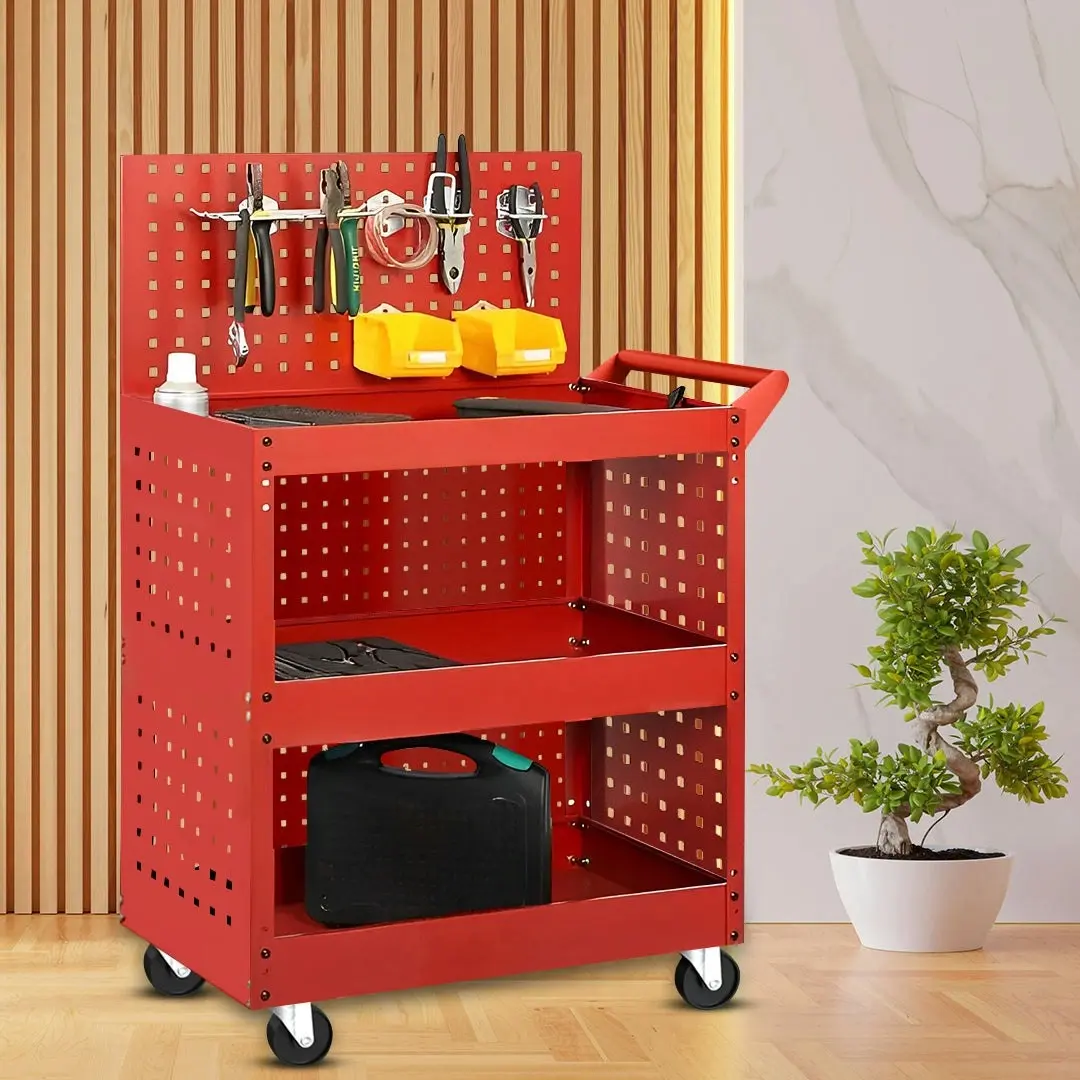 Soga 3 Tier Tool Storage Cart Portable Service Utility Heavy Duty Mobile Trolley with Porous Side Panels