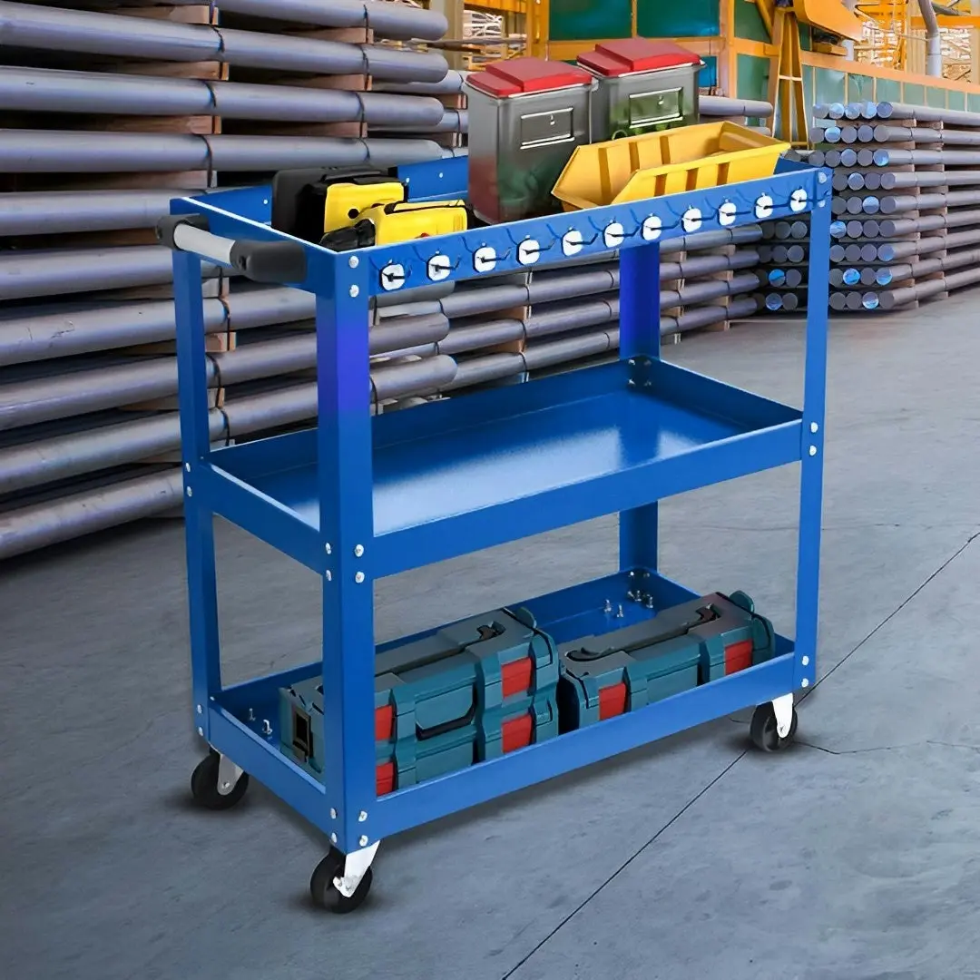 Soga 3 Tier Tool Storage Cart Portable Service Utility Heavy Duty Mobile Trolley with Hooks Blue