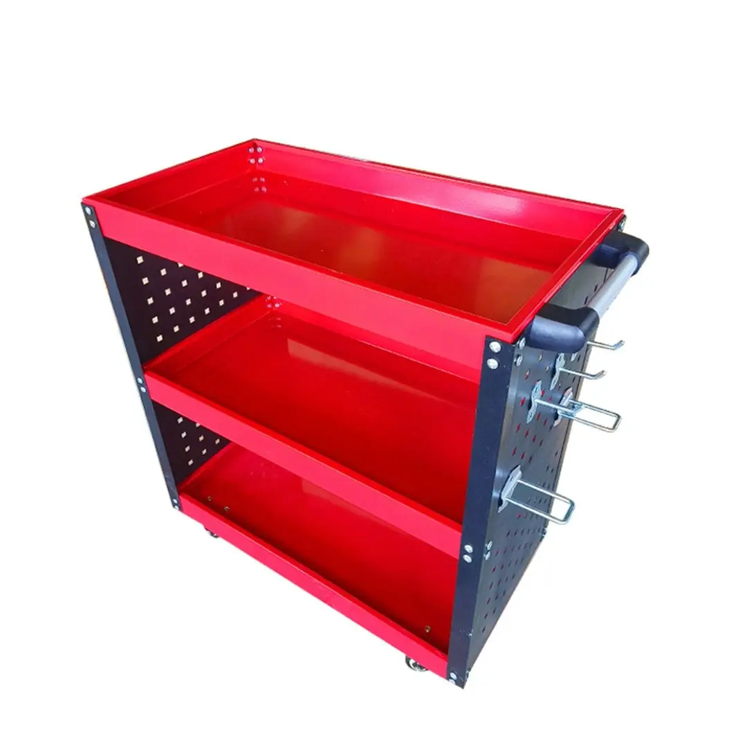 Soga 3 Tier Tool Storage Cart Portable Service Utility Heavy Duty Mobile Trolley with Hooks Red