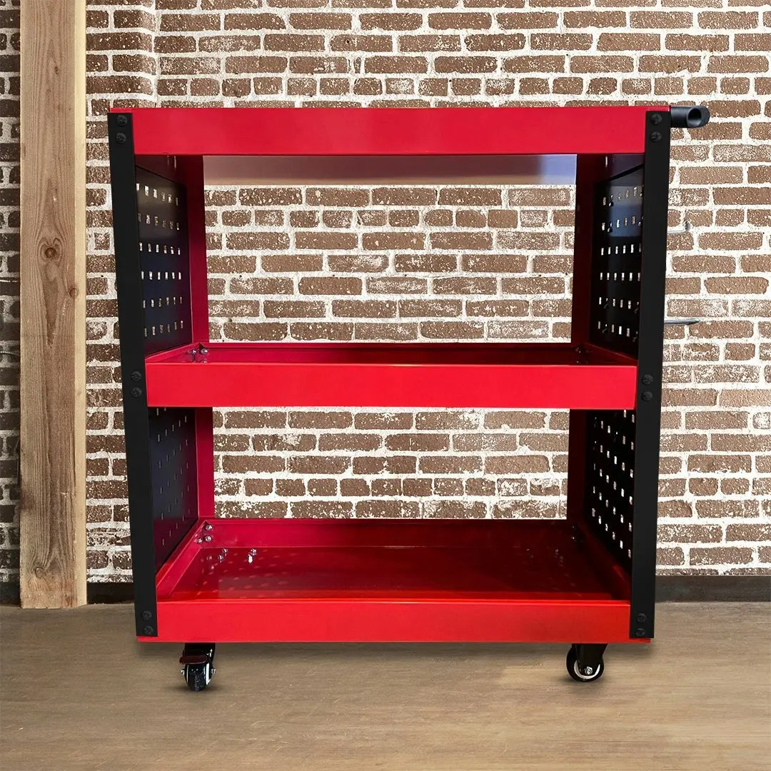 Soga 3 Tier Tool Storage Cart Portable Service Utility Heavy Duty Mobile Trolley with Hooks Red