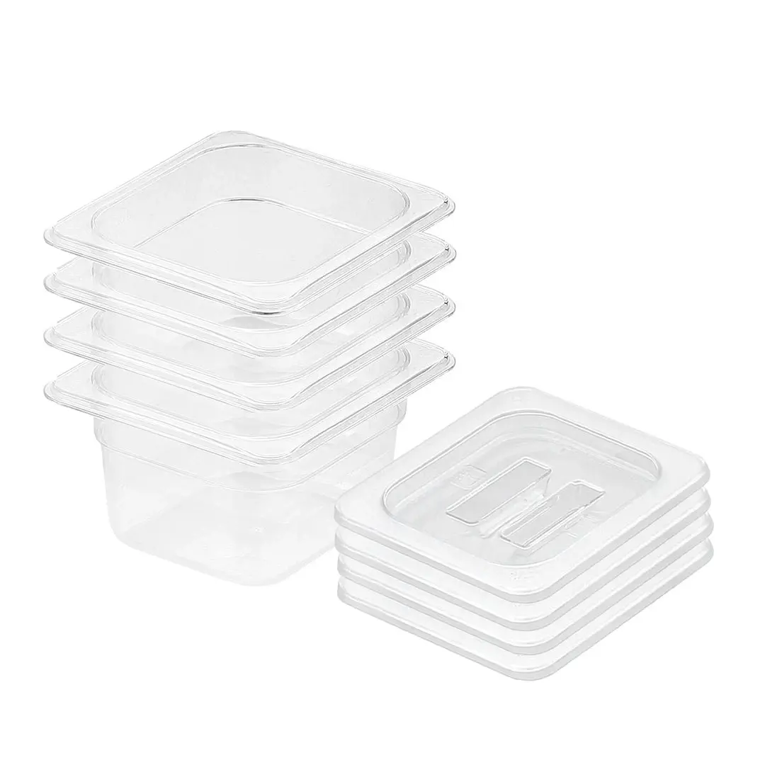 Soga 100mm Clear Gastronorm GN Pan 1/6 Food Tray Storage Bundle of 4 with Lid