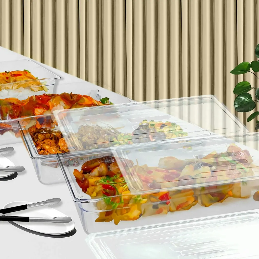 Soga 100mm Clear Gastronorm GN Pan 1/6 Food Tray Storage Bundle of 6 with Lid