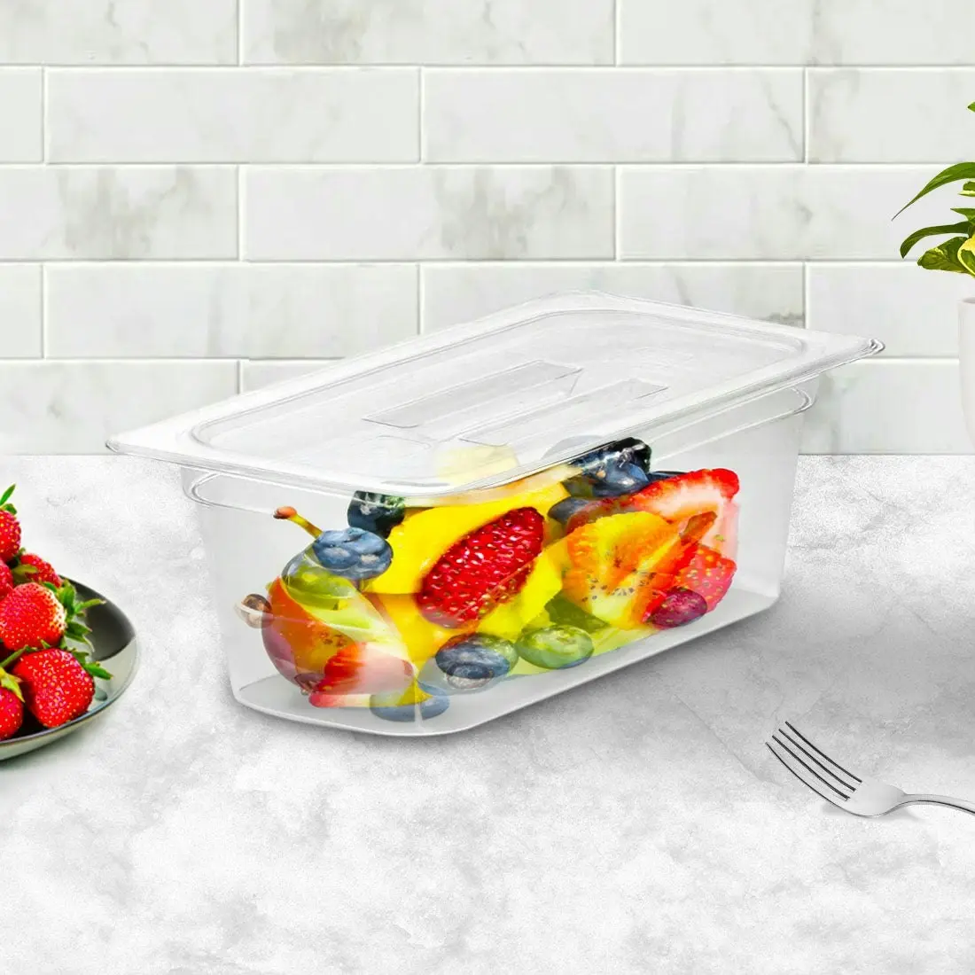 Soga 100mm Clear Gastronorm GN Pan 1/3 Food Tray Storage Bundle of 2 with Lid