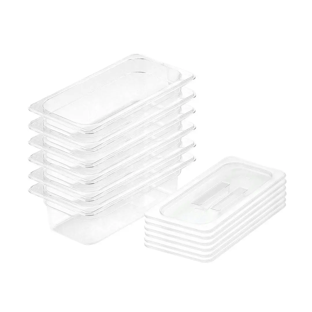 Soga 100mm Clear Gastronorm GN Pan 1/3 Food Tray Storage Bundle of 6 with Lid