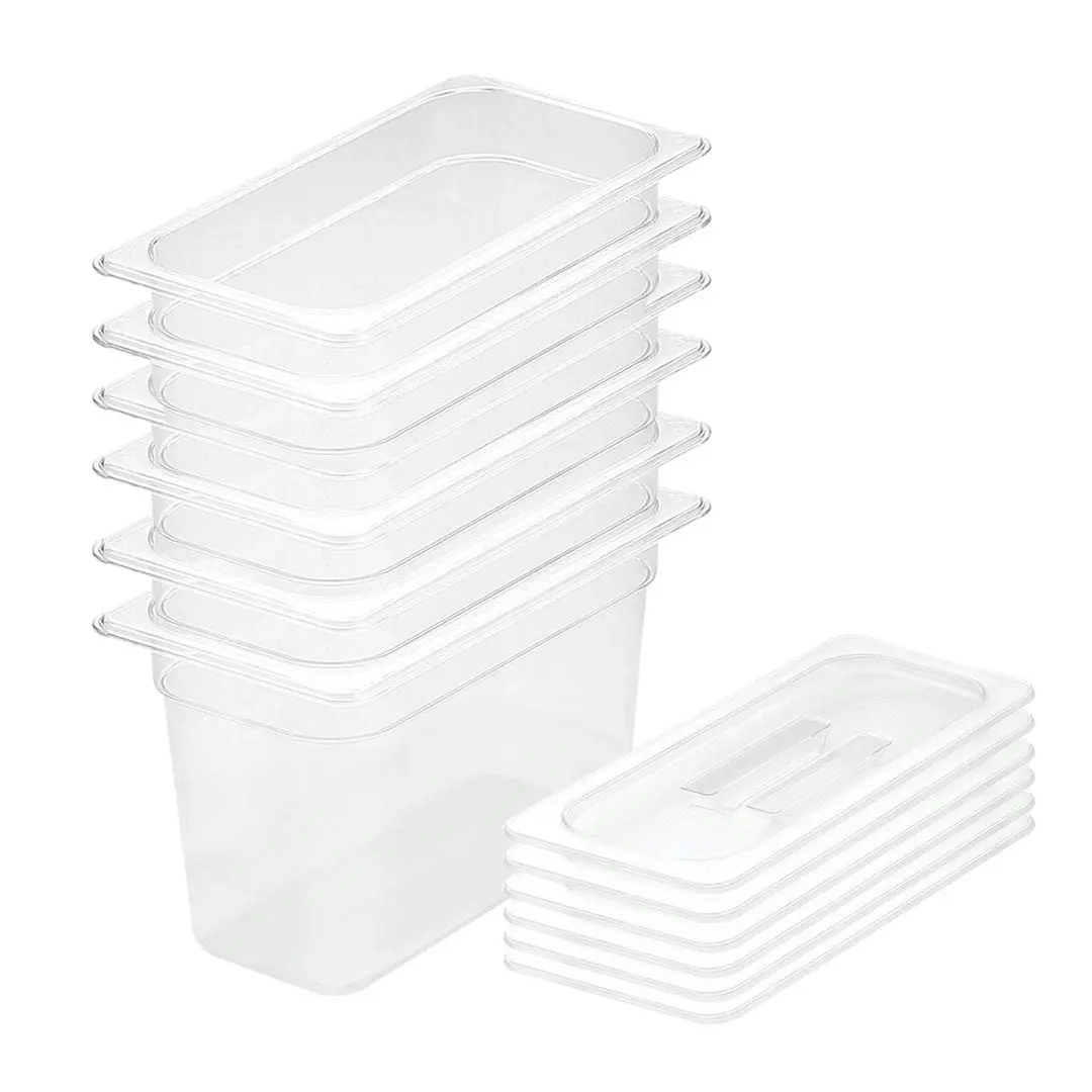 Soga 200mm Clear Gastronorm GN Pan 1/3 Food Tray Storage Bundle of 6 with Lid