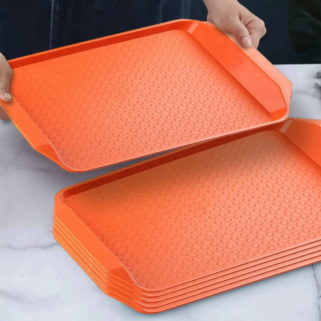 Soga Rectangular Serving Tray Heavy Duty Waterproof Stackable Plastic Food Snack Pan Set of 10 Orange