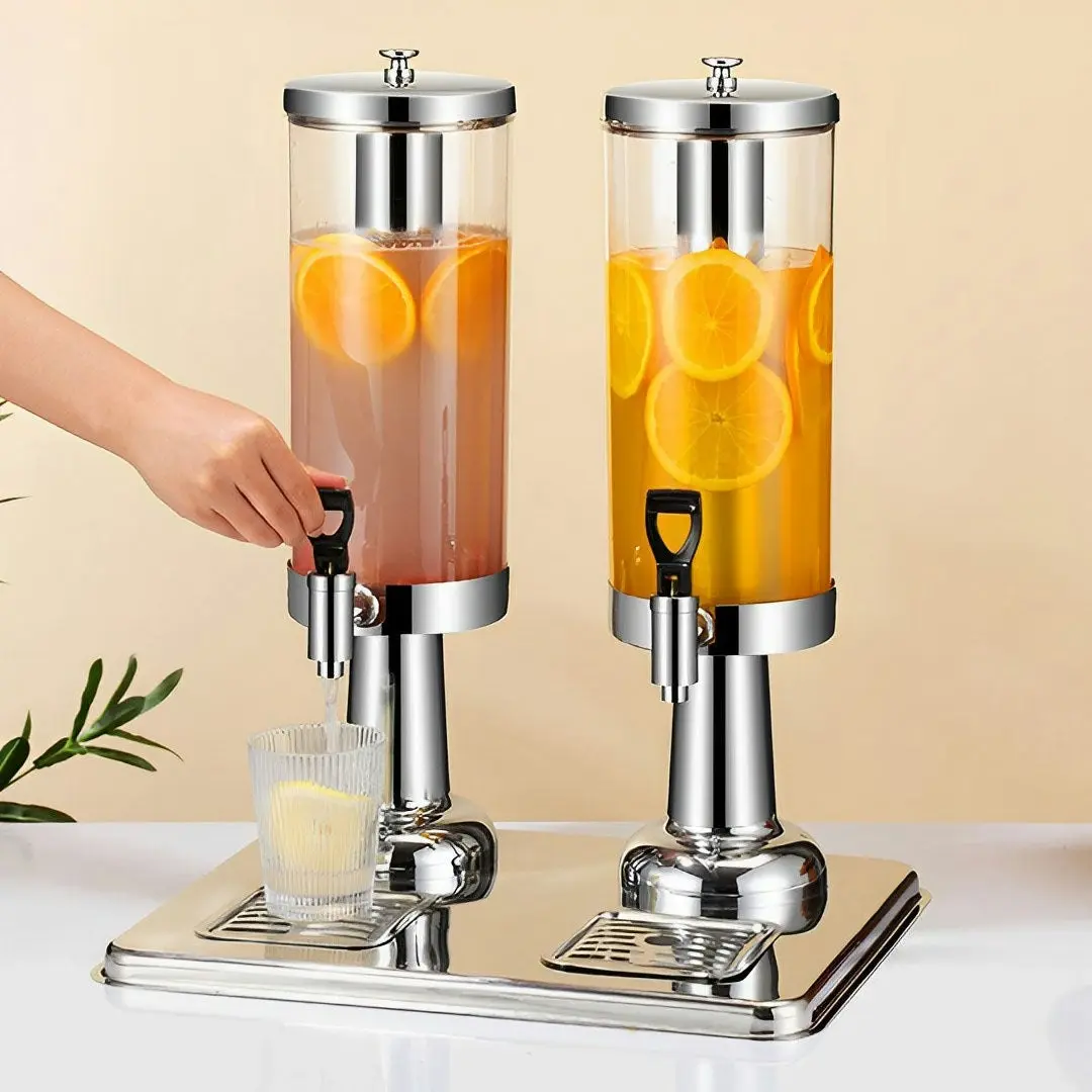 Soga 6L Dual Silver Stainless Steel Beverage Dispenser Ice Cylinder Clear Juicer Hot Cold Water Jug