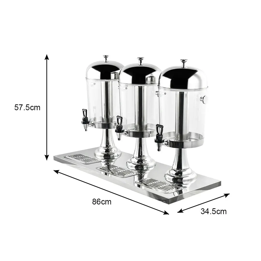 Soga Triple Head 24L Stainless Steel Dispenser Beverage Juicer Transparent Commercial Drink Container Jug