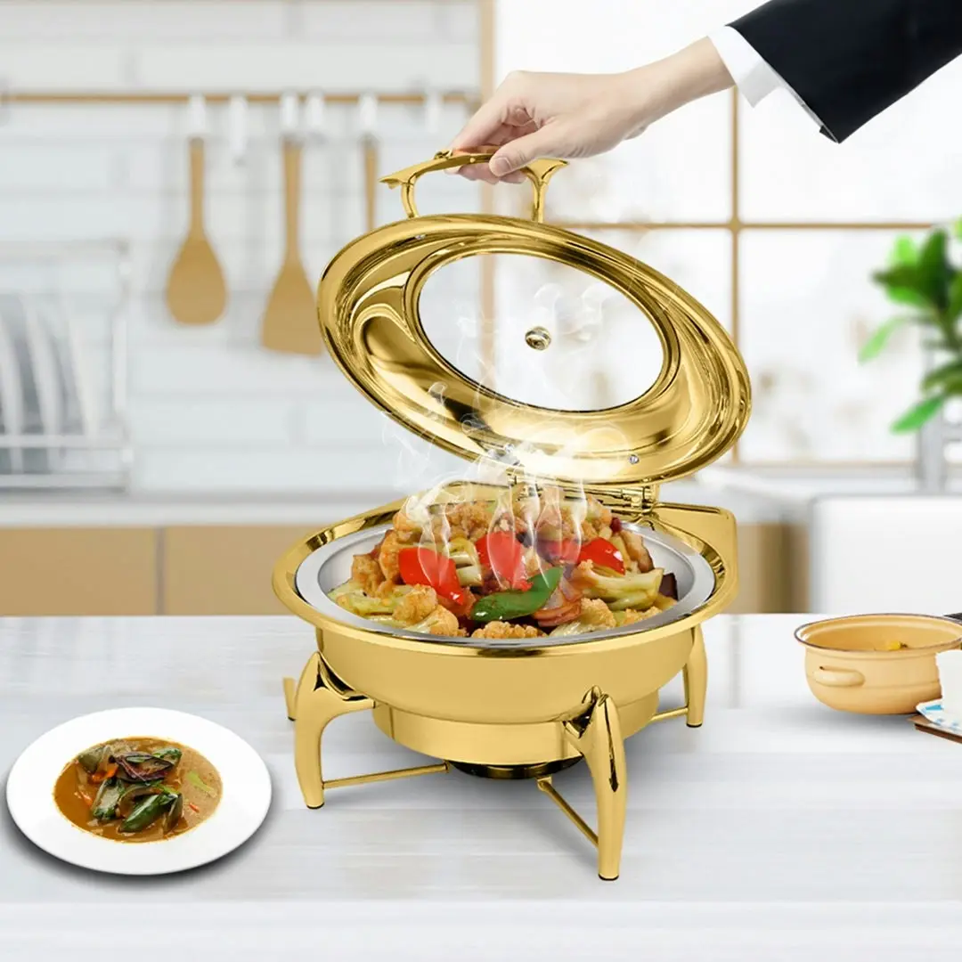 Soga Gold Plated Stainless Steel Round Chafing Dish Tray Buffet Cater Food Warmer Chafer with Top Lid